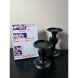Pair Of Threshold Black Ornate Pedestal Pillar Candle Holder 7" & 5" Tall